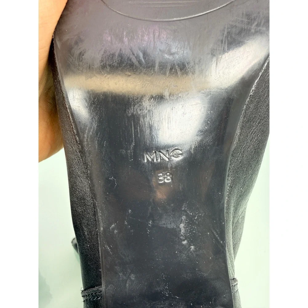 MNG Mango Black Leather Square Toe Ankle Boots Block Heel sz 38 Minimalist 90s - Picture 8 of 11